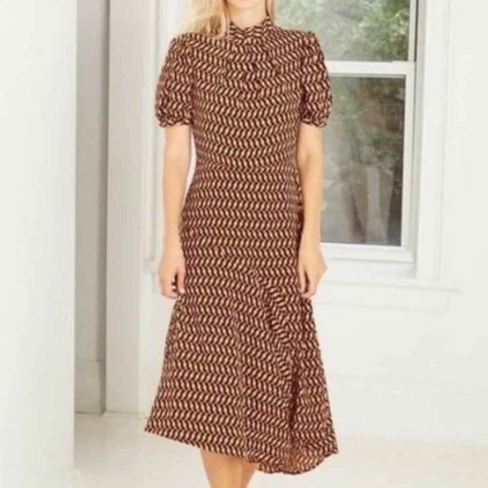 Who what wear geo print mock neck short sleeve midi dress